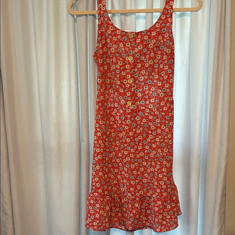 Floral Sleeveless Red Midi Dress
